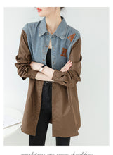 Load image into Gallery viewer, Seoul Weekly&#39;s designer patchwork mid-length denim letter striped shirt
