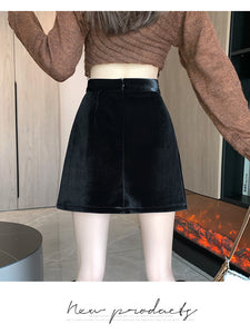 Niche A-line high-waisted slimming half-length corduroy skirt