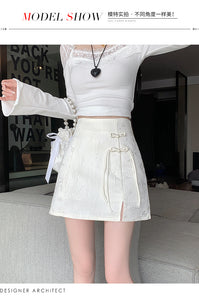 Chinese disc buckle jacquard thin country style short skirt A-line skirt