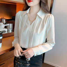 Load image into Gallery viewer, Temperament ribbon niche spring and autumn gentle French chiffon shirt
