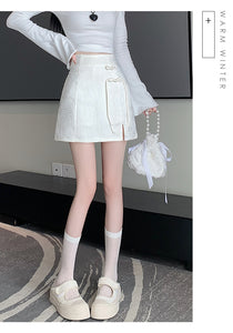 Chinese disc buckle jacquard thin country style short skirt A-line skirt