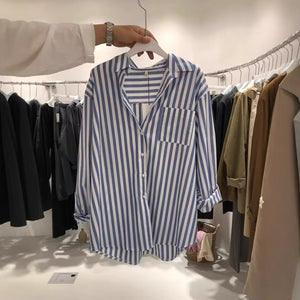 Small fresh vertical striped long-sleeved versatile jacket top