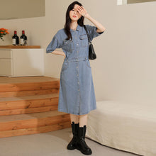 Load image into Gallery viewer, Retro denim shirt with elegant design and niche chic waist dress
