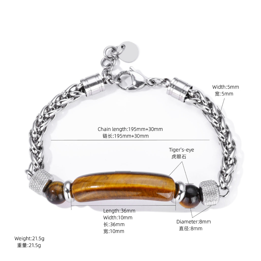 Fashionable Retro Titanium Steel Tiger Eye Stone Bracelet For Men