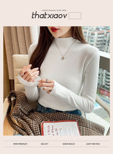 Knitted slim fit inner half turtleneck long-sleeved top bottoming shirt