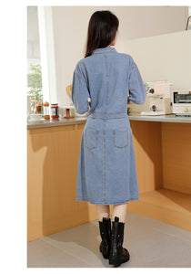 Retro denim shirt with elegant design and niche chic waist dress