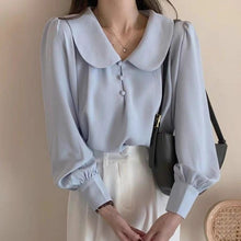 Load image into Gallery viewer, Designed doll collar retro puff sleeve versatile and comfortable top
