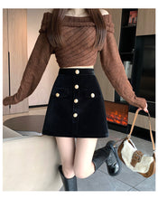 Load image into Gallery viewer, Niche A-line high-waisted slimming half-length corduroy skirt
