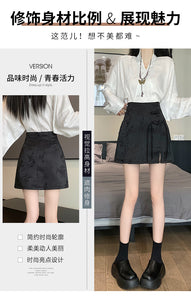 Chinese disc buckle jacquard thin country style short skirt A-line skirt