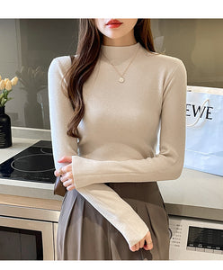 Knitted slim fit inner half turtleneck long-sleeved top bottoming shirt