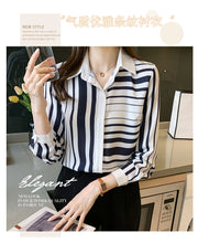 Load image into Gallery viewer, Long-sleeved irregular striped POLO collar elegant OL chiffon shirt
