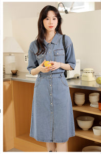 Retro denim shirt with elegant design and niche chic waist dress