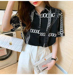 Handsome short-sleeved retro printed shirt with niche design