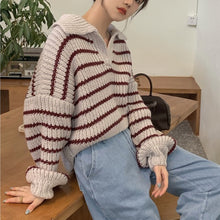 Load image into Gallery viewer, Striped knitted autumn and winter loose short sweater
