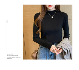 Knitted slim fit inner half turtleneck long-sleeved top bottoming shirt