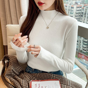 Knitted slim fit inner half turtleneck long-sleeved top bottoming shirt