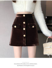 Load image into Gallery viewer, Niche A-line high-waisted slimming half-length corduroy skirt
