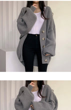 Load image into Gallery viewer, Casual V-neck single-breasted loose lantern sleeve knitted cardigan sweater
