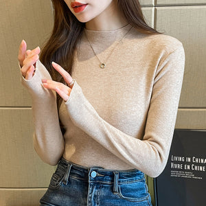 Knitted slim fit inner half turtleneck long-sleeved top bottoming shirt