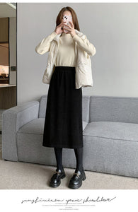 Small European cotton velvet mid-length hip-hugging skirt