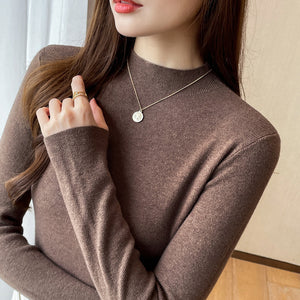 Knitted slim fit inner half turtleneck long-sleeved top bottoming shirt