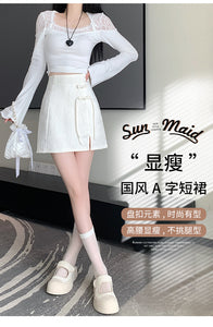 Chinese disc buckle jacquard thin country style short skirt A-line skirt