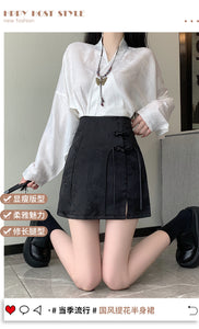 Chinese disc buckle jacquard thin country style short skirt A-line skirt