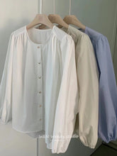 Load image into Gallery viewer, Design sense niche chic love button round neck long sleeve shirt

