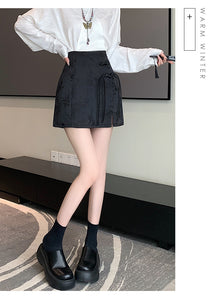 Chinese disc buckle jacquard thin country style short skirt A-line skirt