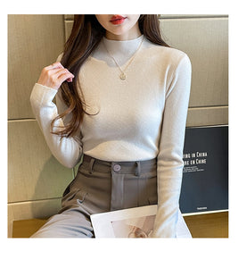 Knitted slim fit inner half turtleneck long-sleeved top bottoming shirt