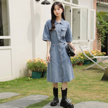 Load image into Gallery viewer, Retro denim shirt with elegant design and niche chic waist dress
