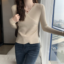 Load image into Gallery viewer, V-neck crossover sexy solid color slim long-sleeved sweater
