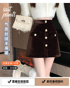Niche A-line high-waisted slimming half-length corduroy skirt