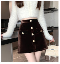 Load image into Gallery viewer, Niche A-line high-waisted slimming half-length corduroy skirt
