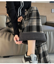 Load image into Gallery viewer, Plush plaid high-waist slim warm casual straight pants
