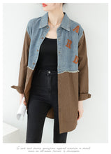 Load image into Gallery viewer, Seoul Weekly&#39;s designer patchwork mid-length denim letter striped shirt
