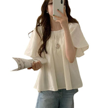 Load image into Gallery viewer, Sweet commuting French puff sleeve solid color short shirt
