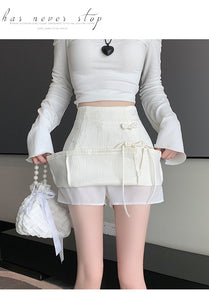 Chinese disc buckle jacquard thin country style short skirt A-line skirt