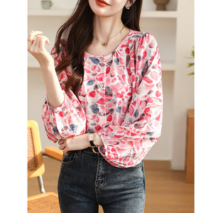 Round neck floral niche commuting top