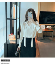 Load image into Gallery viewer, Temperament ribbon niche spring and autumn gentle French chiffon shirt
