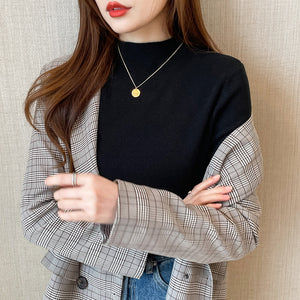 Knitted slim fit inner half turtleneck long-sleeved top bottoming shirt