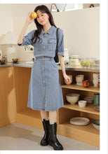 Load image into Gallery viewer, Retro denim shirt with elegant design and niche chic waist dress
