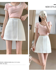 Sweet and spicy sporty high-waisted slimming hip-hugging A-line skirt