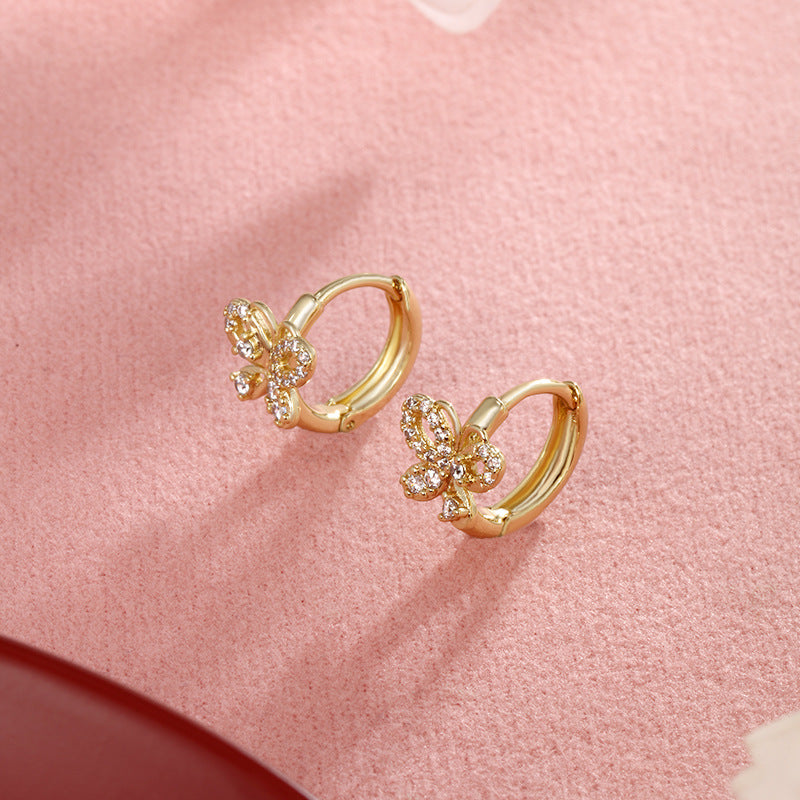 Gold-Plated Zircon Butterfly Earrings