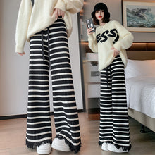 Load image into Gallery viewer, Striped fringed knitted casual wide-leg pants

