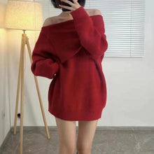 Load image into Gallery viewer, Loose, lazy and versatile one-shoulder mid-length sweater dress
