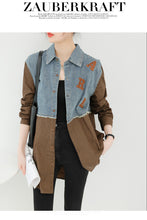 Load image into Gallery viewer, Seoul Weekly&#39;s designer patchwork mid-length denim letter striped shirt
