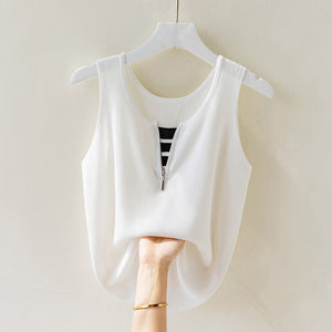 Ice Silk Camisole Women Summer Fake Two-piece Zipper Bottoming Shirt
