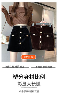 Niche A-line high-waisted slimming half-length corduroy skirt