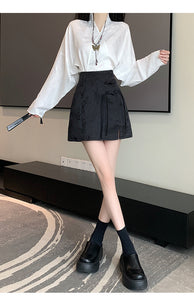 Chinese disc buckle jacquard thin country style short skirt A-line skirt